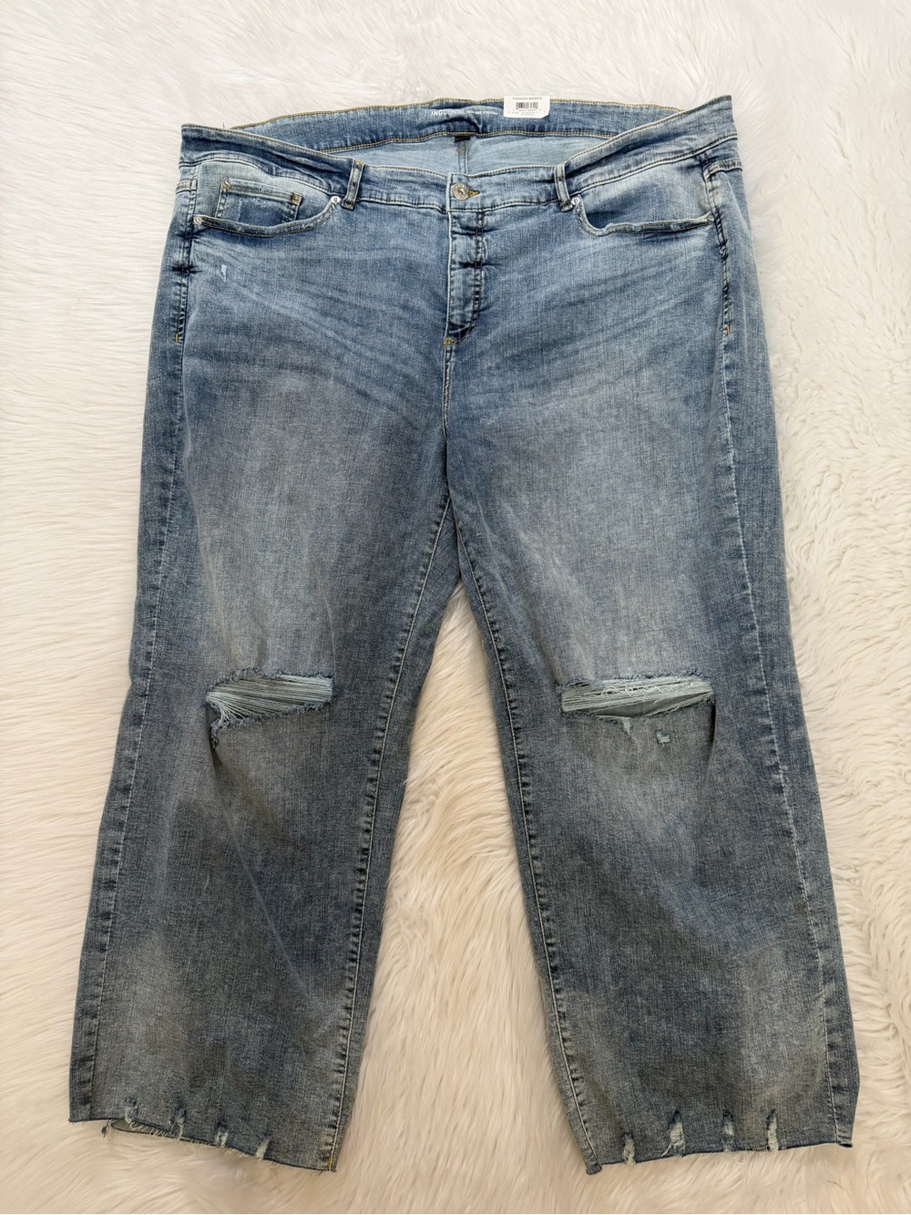 IncDenim Light Indigo High Rise Straight Distressed Jeans Sz 26W